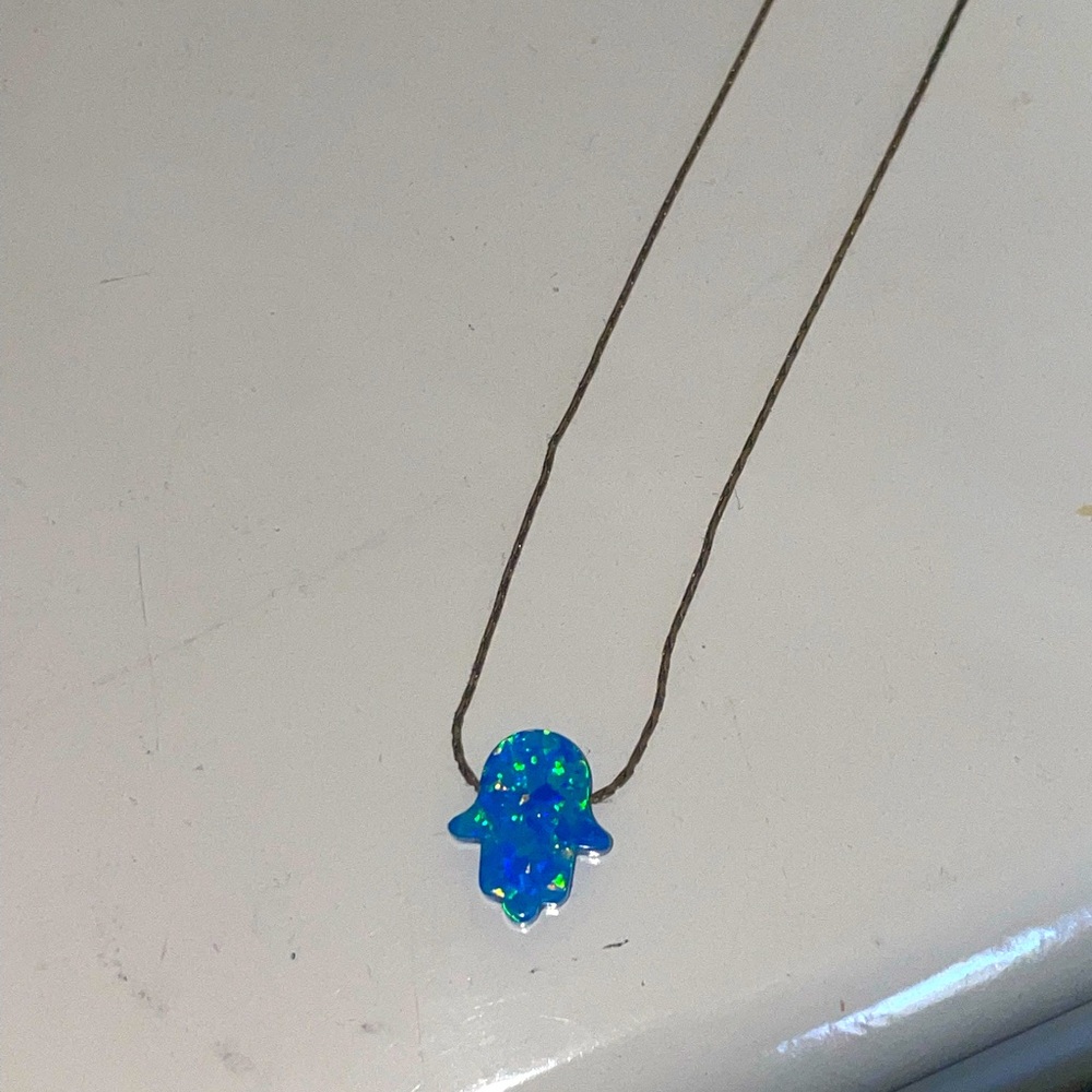 Dainty Gold & Blue Hamsa Necklace